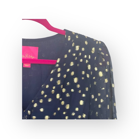 new Lilly Pulitzer 𖦹 Cristiana Chiffon Midi Dress 𖦹 Navy Viscose Metallic 𖦹 4 - Picture 7 of 17